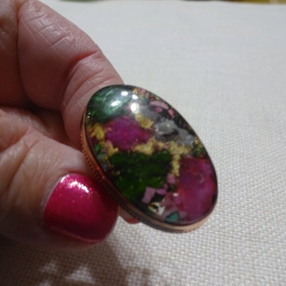 Beautiful "OYSTER TURQUOISE" Handmade COPPER Ring Size 8.25 #751B - Picture 3 of 4